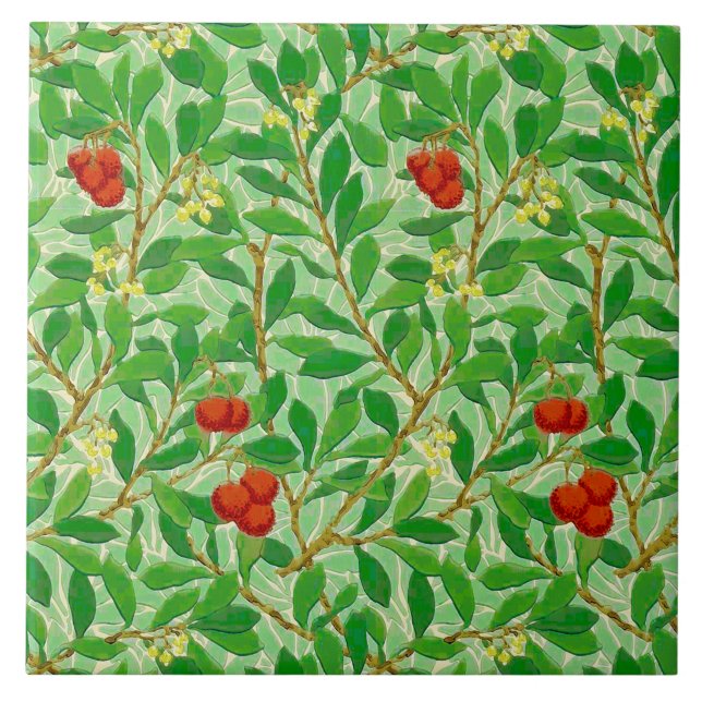 William Morris Lychee Tree Pattern, Light Green  Ceramic Tile (Front)