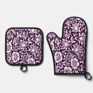 William Morris Mallow Floral Vintage Design Oven Mitt & Pot Holder Set