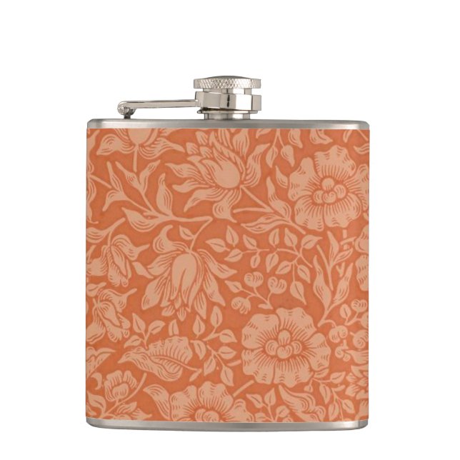 William Morris Mallow Floral Wallpaper Design Hip Flask (Front)