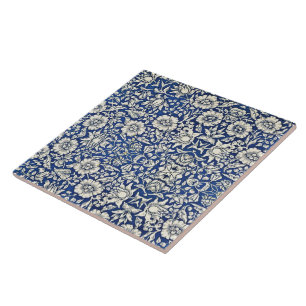 William Morris Mallow Flowers Floral Blue White Ceramic Tile