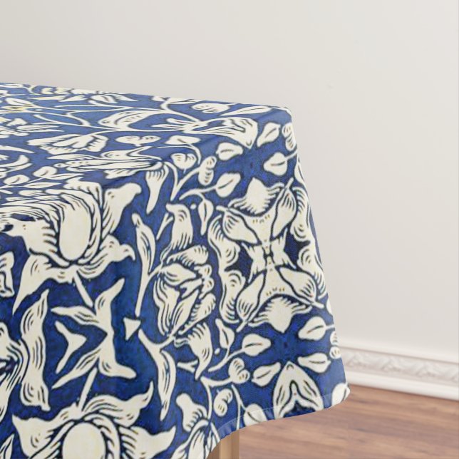 William Morris Mallow Flowers Floral Blue White  Tablecloth (In Situ)