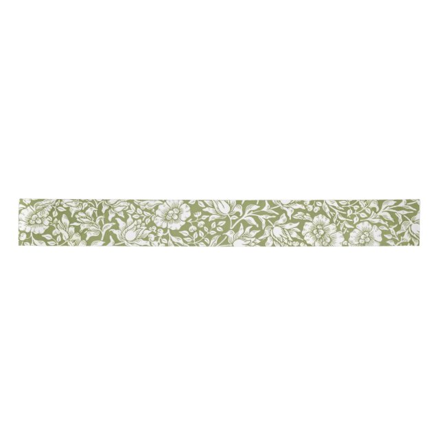 William Morris Mallow Green Pattern Satin Ribbon (Front)