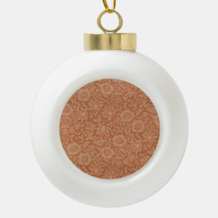 William Morris Mallow Pattern: Terracotta Floral Ceramic Ball Christmas Ornament