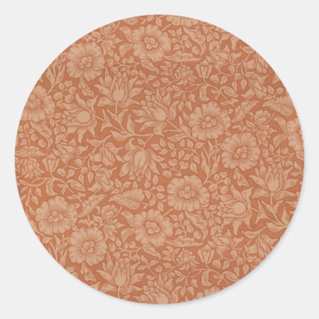 William Morris Mallow Pattern: Terracotta Floral Classic Round Sticker (Front)