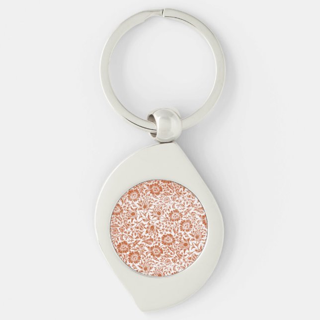 William Morris Mallow Pattern: Terracotta Floral Key Ring (Front)