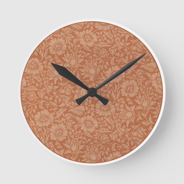 William Morris Mallow Pattern: Terracotta Floral Round Clock (Front)