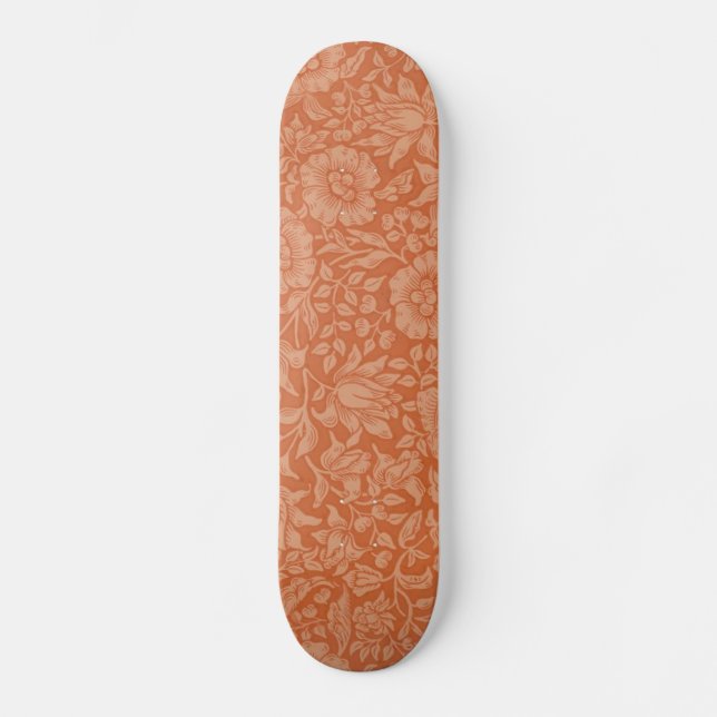 William Morris Mallow Pattern: Terracotta Floral Skateboard (Front)