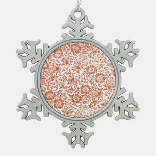 William Morris Mallow Pattern: Terracotta Floral Snowflake Pewter Christmas Ornament