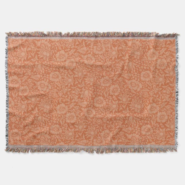 William Morris Mallow Pattern: Terracotta Floral Throw Blanket (Front)