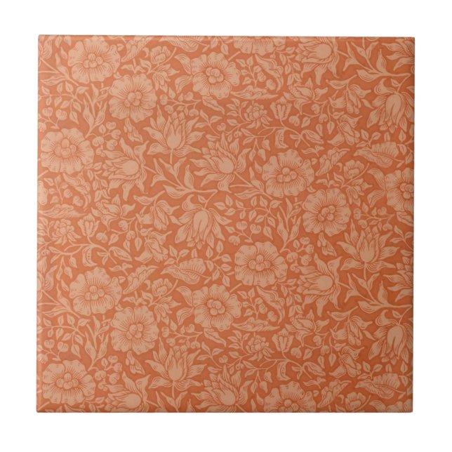 William Morris Mallow Pattern: Terracotta Floral Tile (Front)