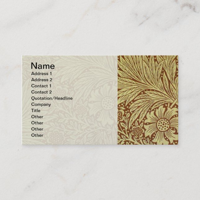 William Morris Marigold Antique Flower Pattern Business Card (Front)