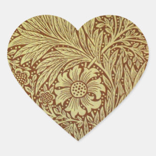 William Morris Marigold Antique Flower Pattern Heart Sticker
