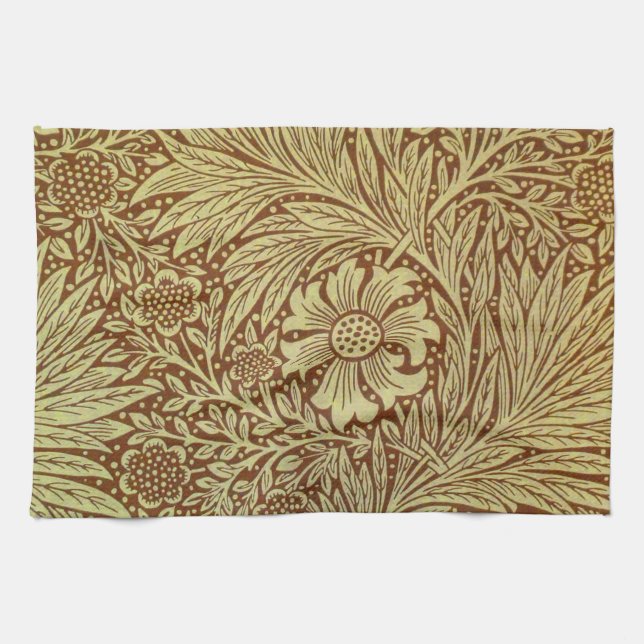 William Morris Marigold Antique Flower Pattern Tea Towel (Horizontal)