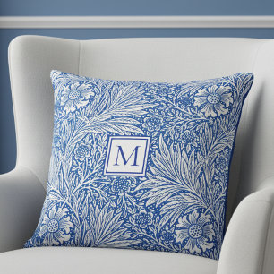 William Morris Marigold Blue Monogram Cushion