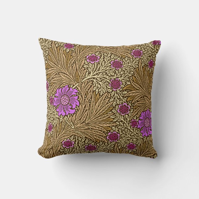 William Morris Marigold, Brown, Beige and Violet Cushion (Front)