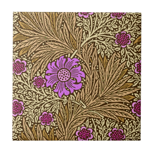 William Morris Marigold, Brown, Beige and Violet Tile (Front)