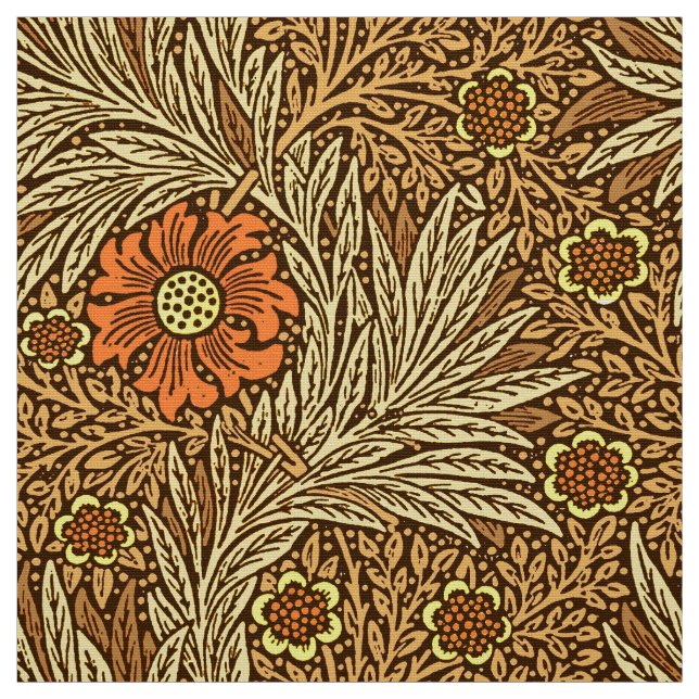 William Morris Marigold, Copper Brown and Orange Fabric (Swatch)
