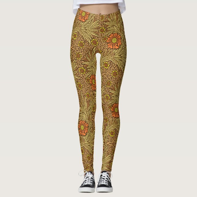 William Morris Marigold, Copper Brown and Orange Leggings (Front)