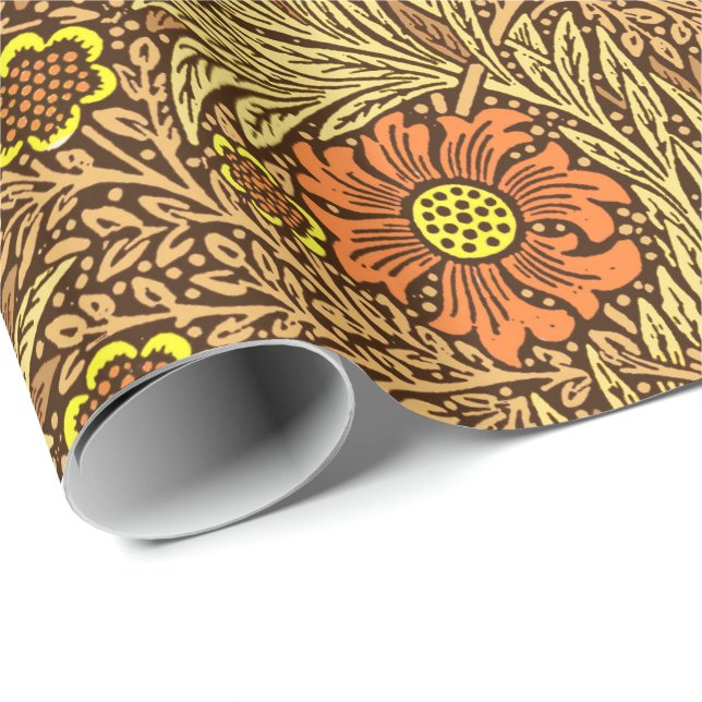 William Morris Marigold, Copper Brown and Orange Wrapping Paper (Roll Corner)