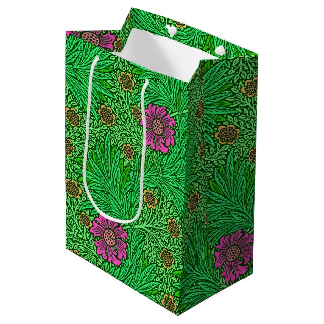 William Morris Marigold, Emerald Green & Fuchsia Medium Gift Bag (Front Angled)