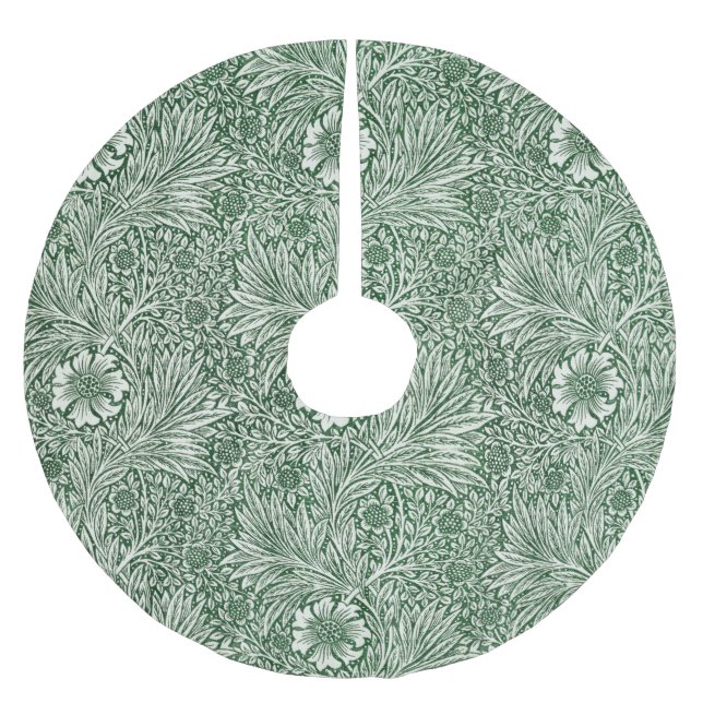 william morris marigold green floral flower brushed polyester tree skirt (Front)