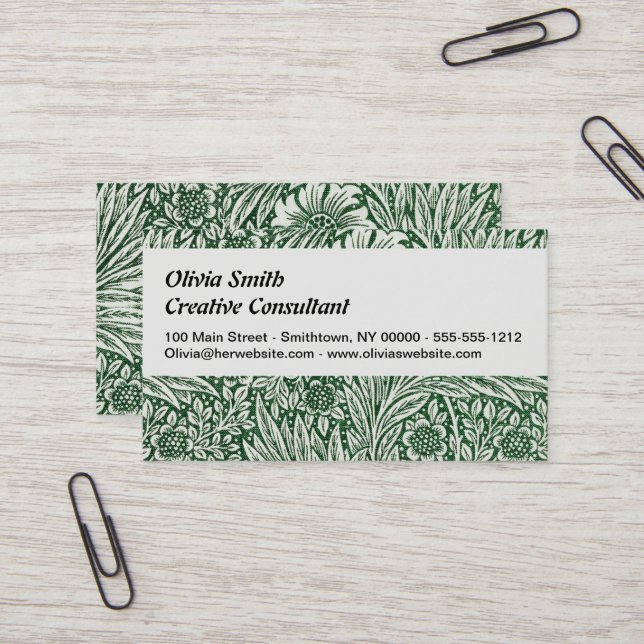 william morris marigold green floral flower business card (Front/Back In Situ)