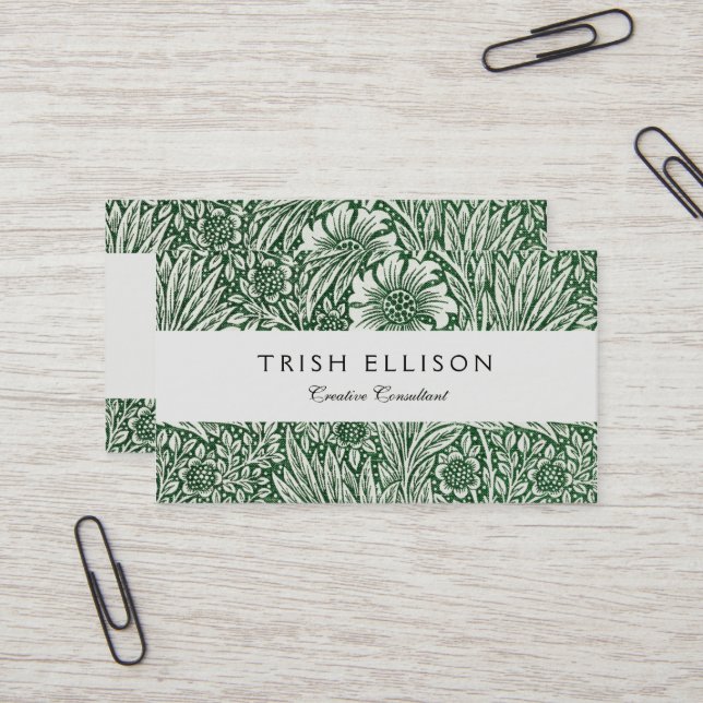 william morris marigold green floral flower business card (Front/Back In Situ)