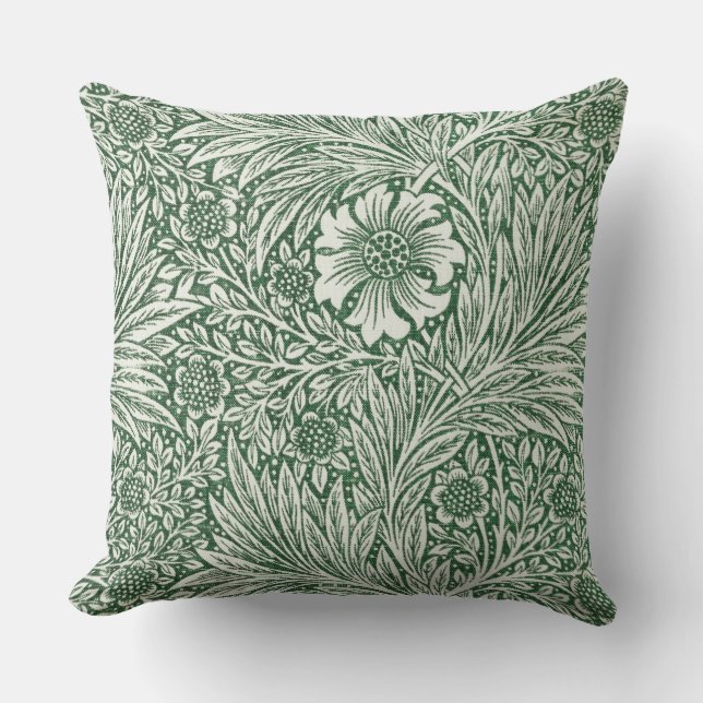 william morris marigold green floral flower cushion (Front)