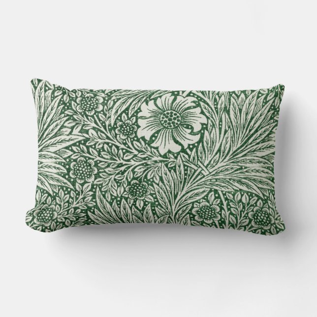 william morris marigold green floral flower lumbar cushion (Front)