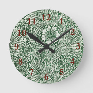 william morris marigold green floral flower round clock