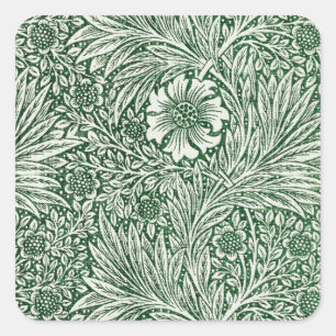 william morris marigold green floral flower square sticker