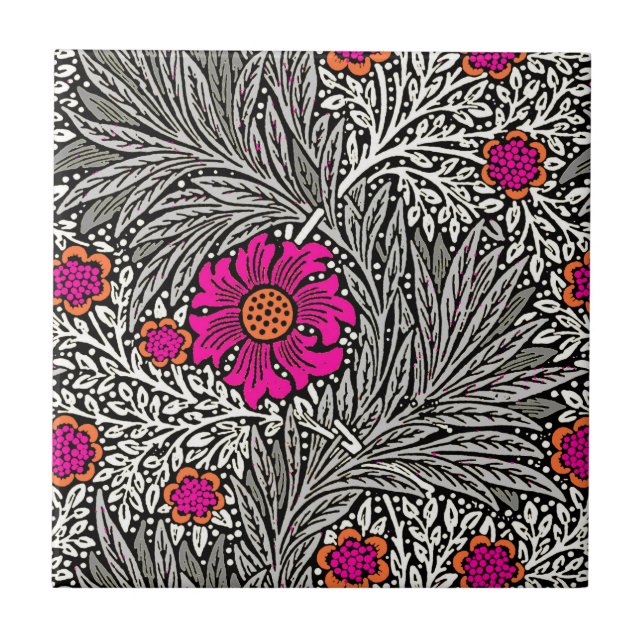 William Morris Marigold, Grey / Grey, and White Ceramic Tile (Front)