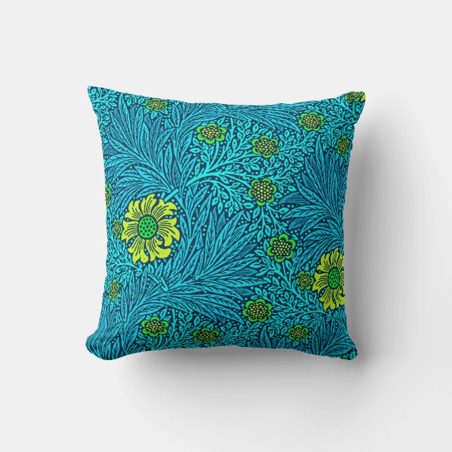 William Morris Marigold, Turquoise & Cobalt Blue Cushion (Front)