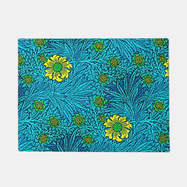 William Morris Marigold, Turquoise & Cobalt Blue Doormat (Front)