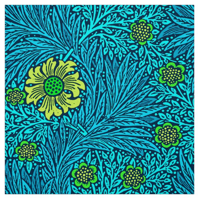 William Morris Marigold, Turquoise & Cobalt Blue Fabric (Swatch)