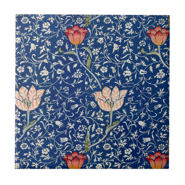 William Morris Medway Blue Floral  Ceramic Tile (Front)