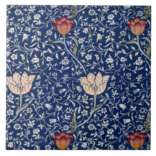 William Morris Medway Blue Floral Ceramic Tile (Front)