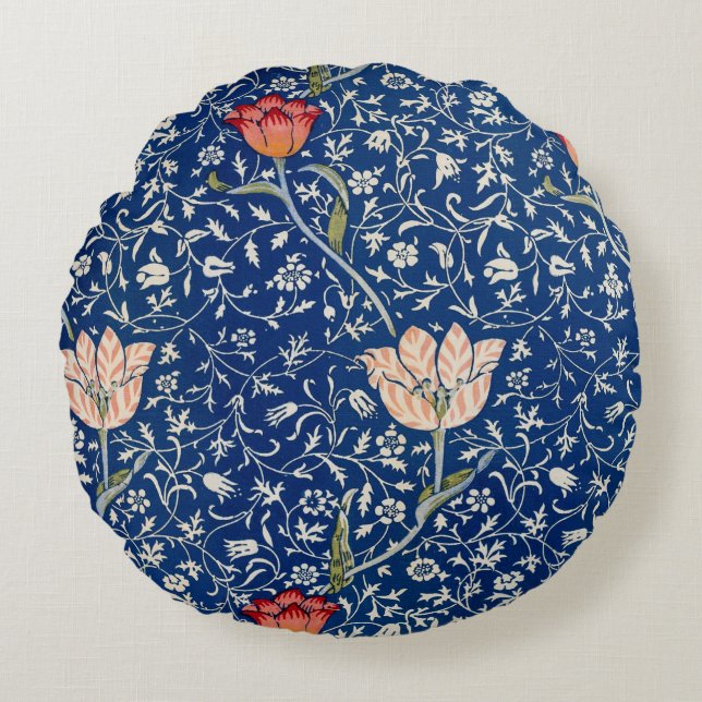 William Morris Medway Blue Floral  Round Cushion (Front)
