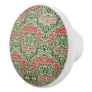 William Morris Michaelmas Daisy Flowers Pink Green Ceramic Knob