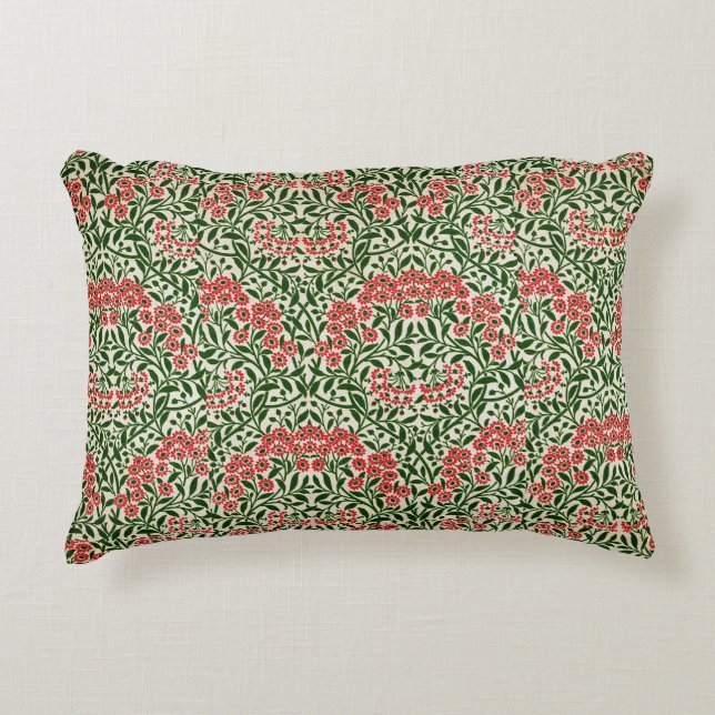 William Morris Michaelmas Daisy Flowers Pink Green Decorative Cushion (Front)
