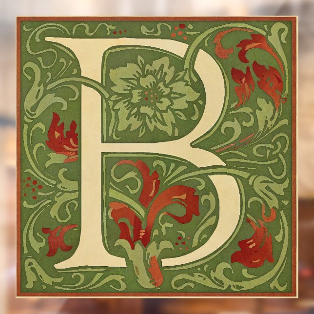 William Morris Monogram Letter B Floral Red Green (Sheet 2)