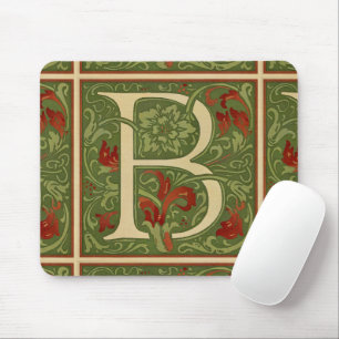 William Morris Monogram Letter B Floral Red Green Mouse Pad