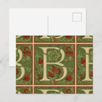 William Morris Monogram Letter B Floral Red Green