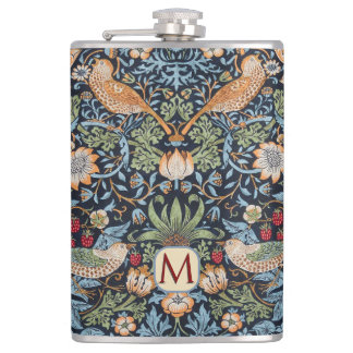 William Morris Monogram Strawberry Thief Hip Flask