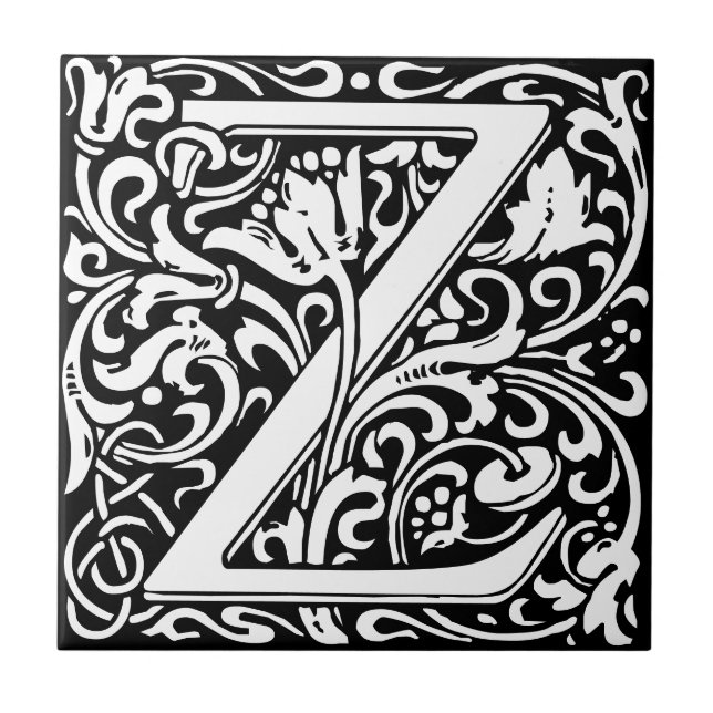 William Morris Monogrammed Letter Z Ceramic Tile (Front)