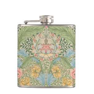 William Morris Myrtle Flower Floral Botanical Hip Flask