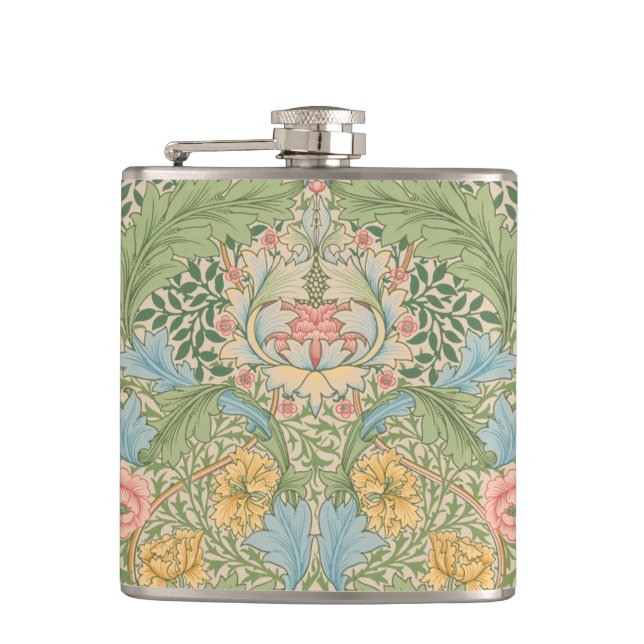 William Morris Myrtle Flower Floral Botanical Hip Flask (Front)