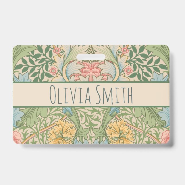 William Morris Myrtle Flower Floral Botanical ID Badge (Front)