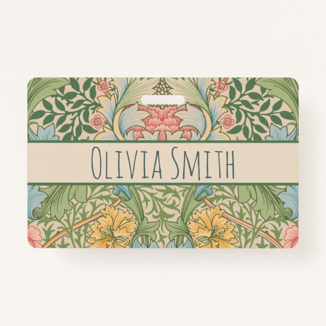 William Morris Myrtle Flower Floral Botanical ID Badge (Front)
