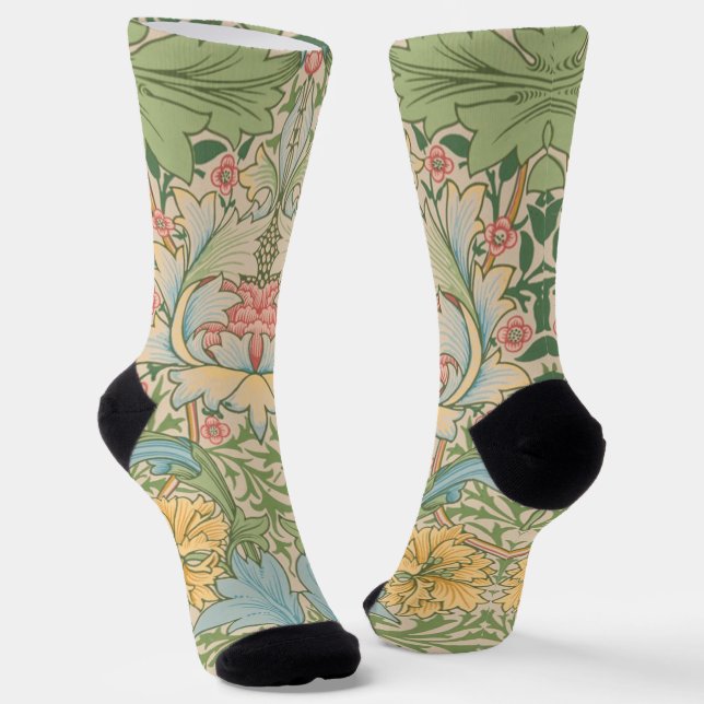 William Morris Myrtle Flower Floral Botanical Socks (Angled)